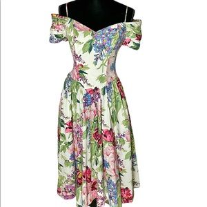 Moda Int’l vintage floral fit and flare off the shoulder sweetheart neckline